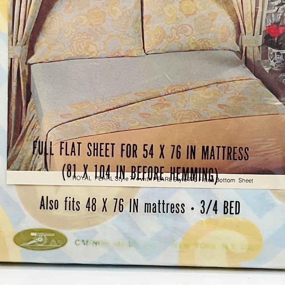 Vtg Cannon Royal Family Full Flat Sheet & Two Pillowcases String Of Pearls NOS
